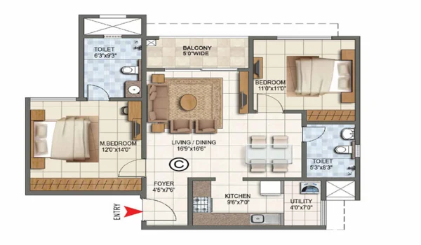 Featured Image of Prestige Whitefield 2 BHK Floor Plan